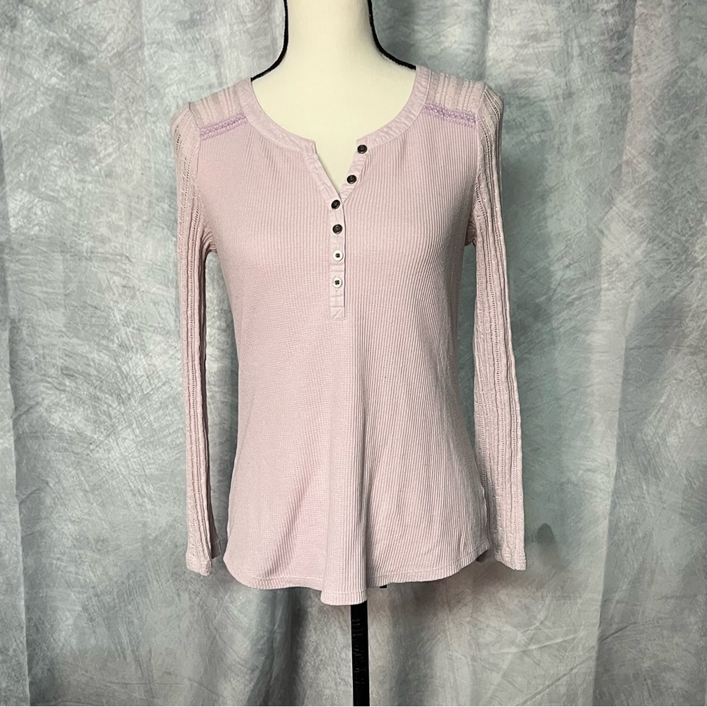 Sonoma Lavender Thermal Shirt with Crochet Sleeves and Yoke - Small